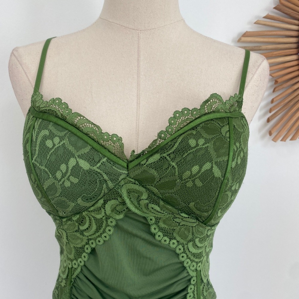 Vintage Y2K XOXO Green Lace Satin Bustier Cami Tank Top M McBling Indie Sleeze - Picture 2 of 13